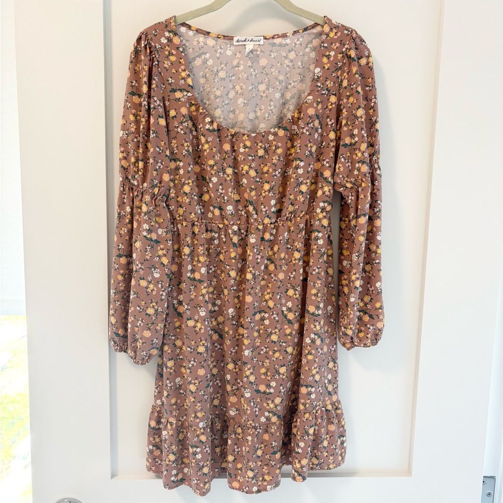 Derek Heart Floral Long Sleeve Babydoll Cottagecore Mini Dress Size M